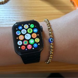 Stainless Steel Gold Beaded Stretch Bracelet w/ Evil Eye 🧿